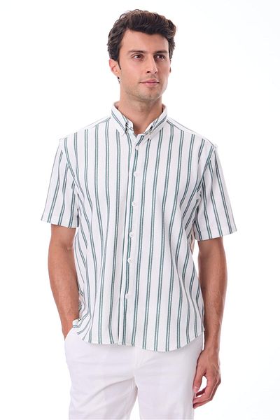 RAVANELLI Short Sleeve Striped Men's Shirt - Cotton Summer Fabric - Menton Water Green