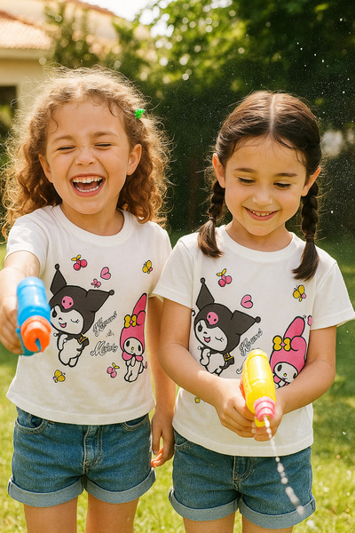 Nimini Kids Tricou cu mânecă scurtă din bumbac pentru fete, cu decolteu, de b...