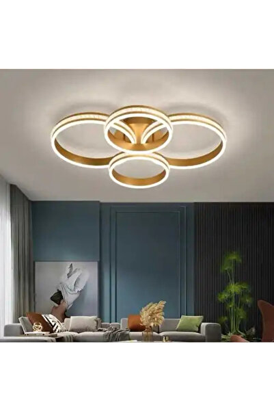 LED CONCEPT Lustra LED cu 3 tipuri de lumina si telecomanda, aurie, rotunda, ...