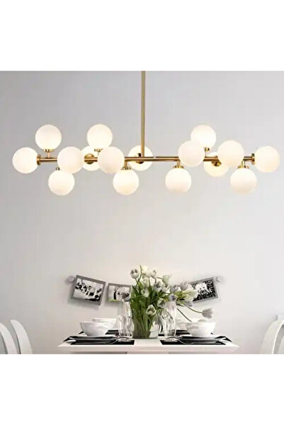 LED CONCEPT Chandelier with lampshades, golden, linear, 90x25x50cm, bulb type 16xG9