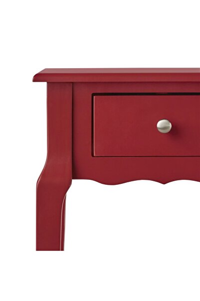 Wooding Mobilya Çekmeceli Masif Kırmızı Lake Bonamy Raflı Komodin - Yan Sehpa