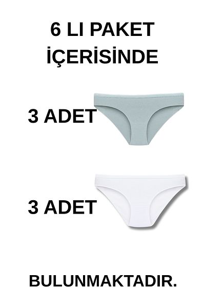 Ramior Women's Set of 6 Cotton Slip Panties - White & Light Aqua Green Relaxed Fit