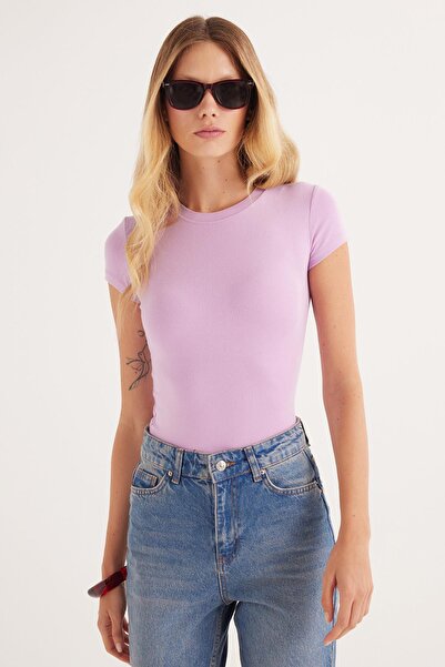 Tudors Γυναικείο μπλουζάκι με κανονική εφαρμογή Classic Cut Crew Neck Viscose Fabric Ultra Soft Lilac T-shirt