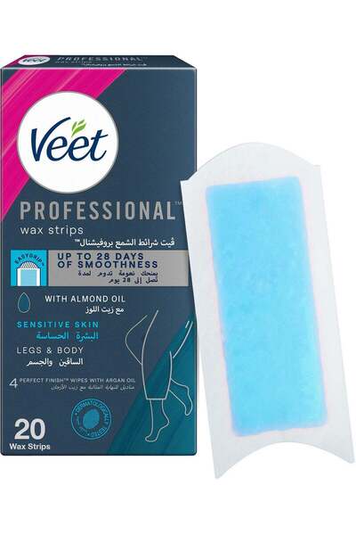 Veet Hair Removal Easy Gel Strips Body And Legs For Sensitive Skin Soothing Almond Oil 20 Strips