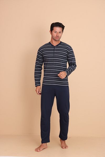 Redline Hunt Regular Navy Blue Men's Long Sleeve Pajama Set
