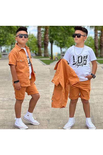 Uslukids Boy's Summer/Shirt-Shorts-T-Shirt Casual Set