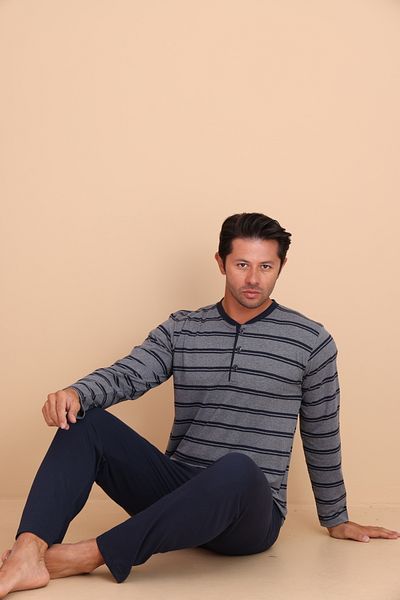 Redline Knit Regular Gray Men's Long Sleeve Pajama Set