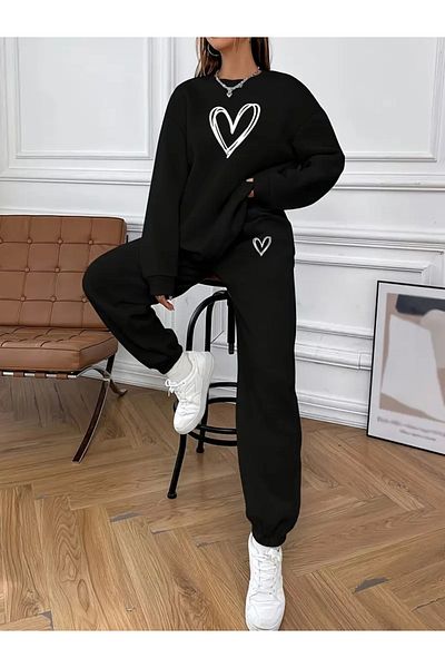 FUFLUNS Heart Unisex Circle Neck Bottom/Upper Tracksuit Set