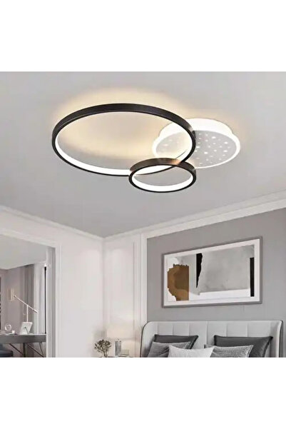 LED CONCEPT Lustra LED cu 3 tipuri de lumina si telecomanda, neagra cu alb, r...