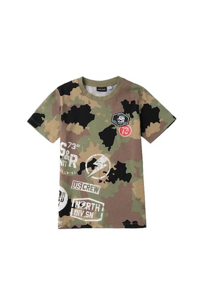 Sarabanda Boys T-Shirt Sarabanda, 100% Cotton, Camouflage Print, Casual, Summer, Green, 170 cm