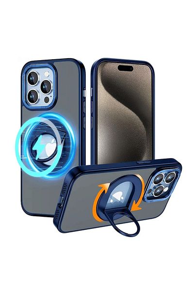 OEM Husă de protecție pentru iPhone 15 Pro Max, UltraX, seria MagSafe Ghost Holder, G490, albastru mat