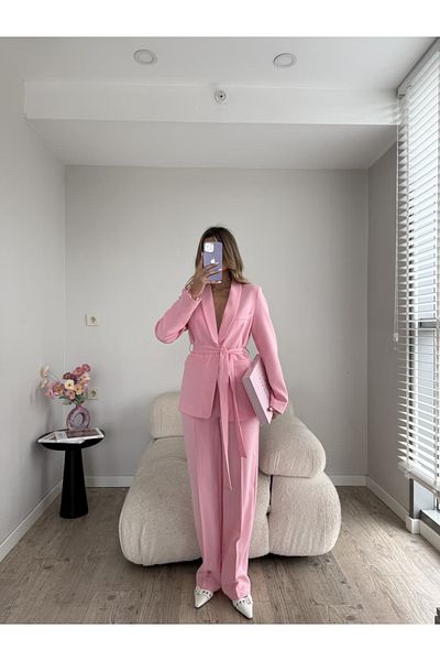 Moda İkra Button Detailed Belted Jacket Trousers Suit