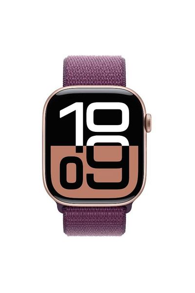 Apple Smartwatch Watch 10 GPS, Rose Gold Aluminium Case, 46mm, 64GB, Plum Sport Loop (Pink/Burgundy)