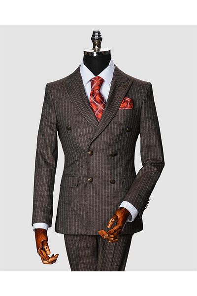 echol Ech. 2344 Textured Narrow Striped Double Breasted Suit
