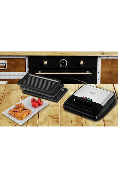 ECG Sandwich-maker S3173 3in1 Triangle, 750W, 3 types of removable plates, black-stainless steel