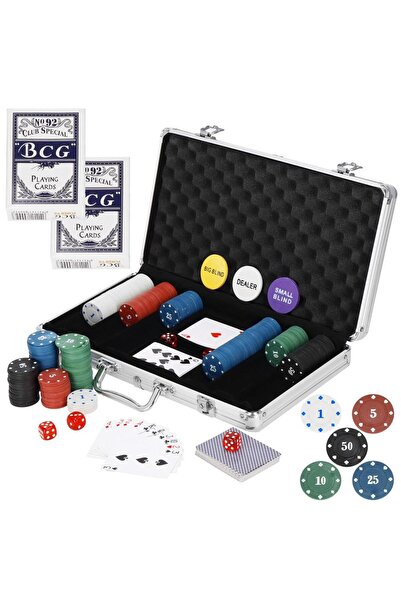 SERSIMO Set de poker complex cu 300 de jetoane, 2 seturi de cărți, 5 zaruri, ...