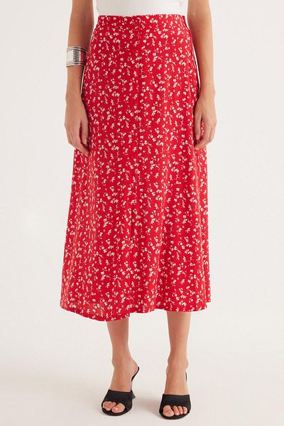 Tudors Women's Standard Fit Buttoned Viscose Elastic Printed Midi Length Skirt