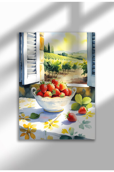 21mxm Imprimeu pe pânză fără ramă cu natură moartă în bucătărie, farfurie cu căpșuni, format A3, poster de perete mediteranean