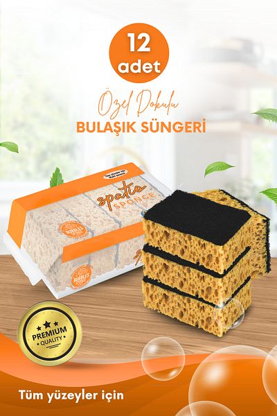 GRİMOR Life 12 Pieces of Fiber Flat Dish Sponge – Special Textured, Durable Wide Pore Kitchen Sponge Set