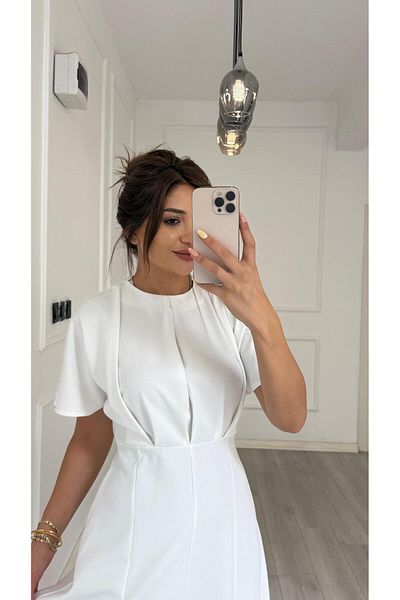 Daves Balloon Sleeve Flounce Atlas Fabric Dress-White
