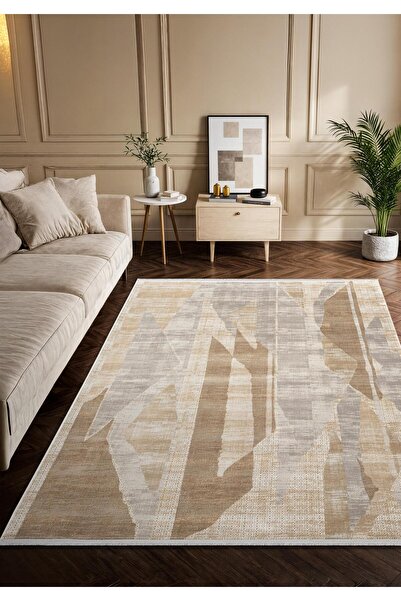 Karmen Halı VG004B Bej Modern Renk Desen Tarak Viskon Salon Halısı İpek Serisi