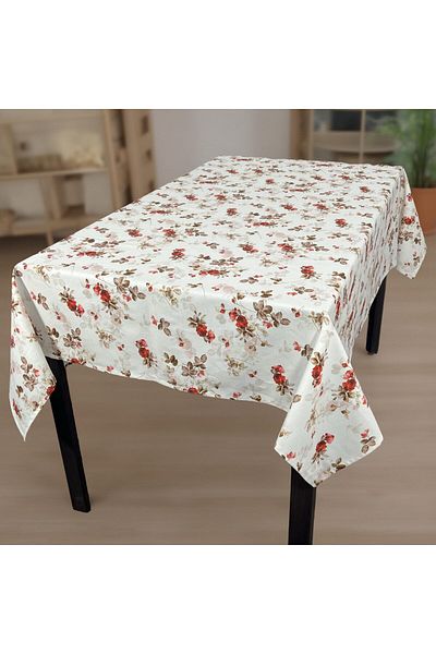 DENISA-DO Teflon-coated cotton tablecloth white with red 140 x 180 cm
