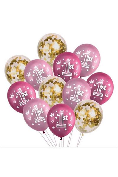 Bibilel Set of 12 balloons 1st Birthday, metallic colors, garland, Multicolor