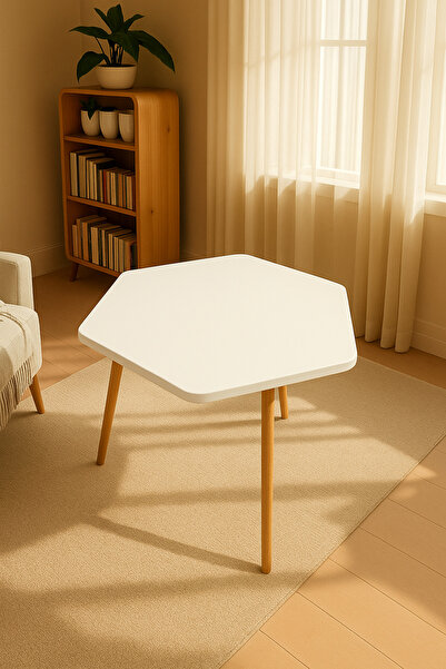 PEKA Dekoratif Altıgen Orta Sehpa Ahşap Ayaklı Şık Tasarım