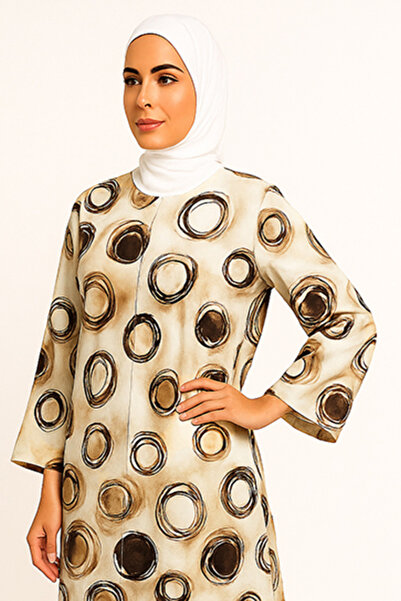 dorbe Vintage Geo Pattern Long Sleeves Pullover Design Abaya Inner Style Maxi Dress