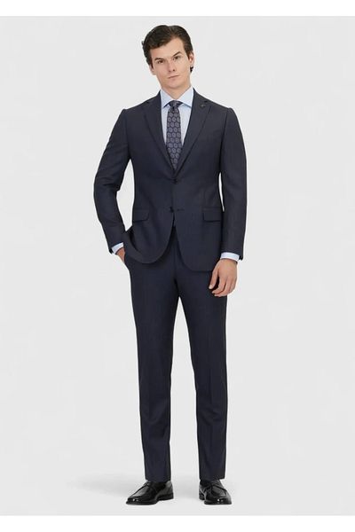 Ramsey Navy Blue Striped Regular Fit 100% Wool Suit