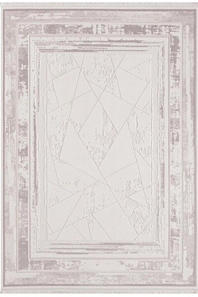 Karmen Halı Truva Tv013a Bej Halı Geometrik Desen Kenar Çerçeveli Kalın Akril...