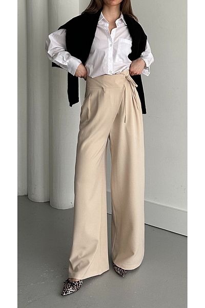 My Blog Stone Side Tie Detailed Trousers - 2402