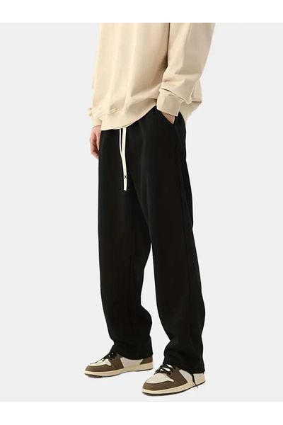 LOSSİA Men's Black Baggy Large Size Loose Fit Quality Flexible Comfortable Fabric Sweatpantsiııııı Dfghdfhyus