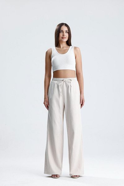 Butik Beige Elastic Waist Pants