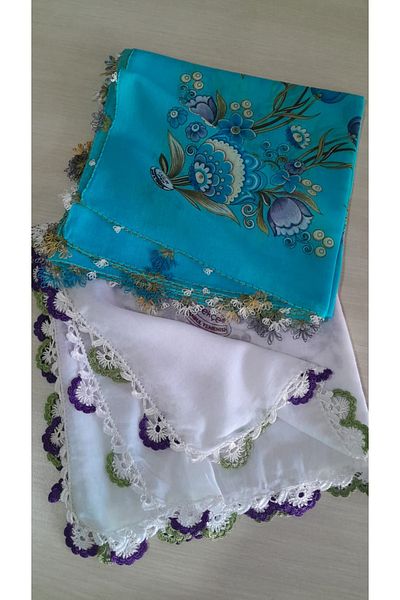 Papatyam 2Pcs Handcrafted Crochet and Needlework Writing/Crochet Embroidered Needlework Yemeni/Dowry Cheesecloth/100X100/90X90