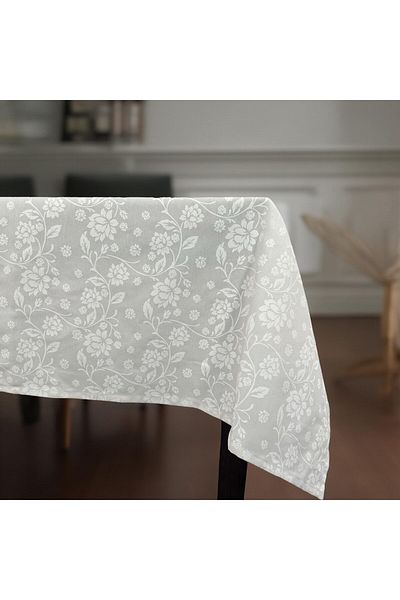 DENISA-DO White teflon-coated cotton tablecloth with white flowers 140 x 180 cm