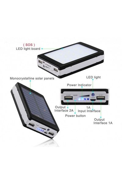 OEM External battery 20000 MAH with solar charging and 20 LED flashlight