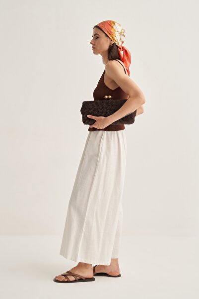 EBU Prive Kadın Organik Pamuk Bol Kesimli Pantolon Ekru