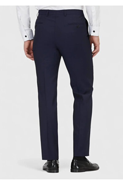 Ramsey Navy Blue Plain Woven Regular Fit Classic 100% Wool Trousers