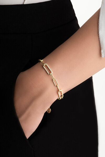 So CHIC... Marie 18 Ayar Sarı Altın Kaplama 20 Cm Gümüş Zincir Bileklik