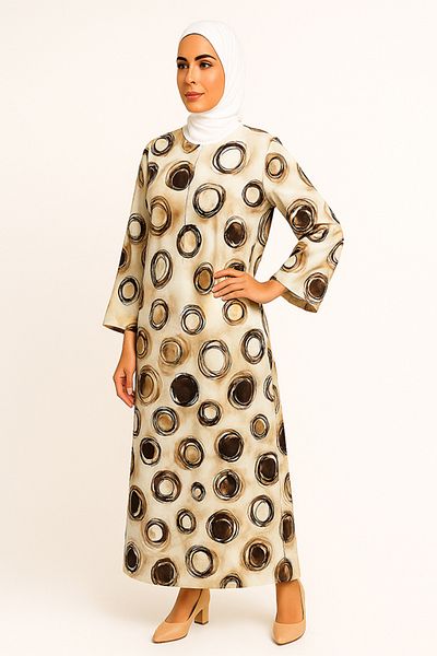 dorbe Vintage Geo Pattern Long Sleeves Pullover Design Abaya Inner Style Maxi Dress
