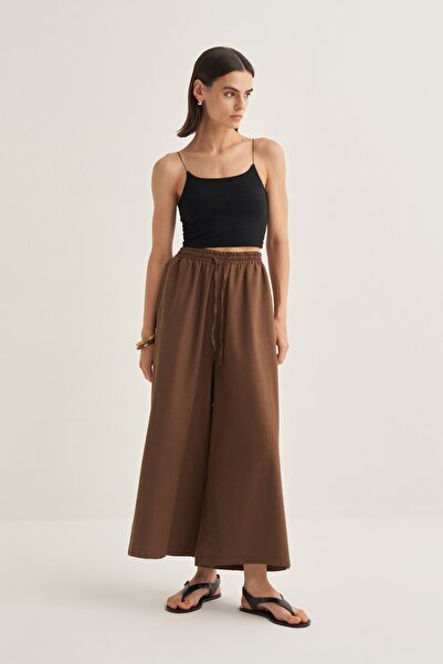 EBU Prive Kadın Organik Pamuk Bol Kesimli Pantolon Kahve