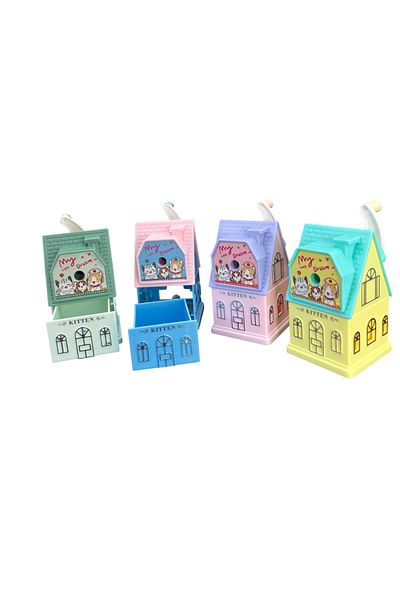 Brons Cute House Patterned Table Top Pencil Sharpener with Arms