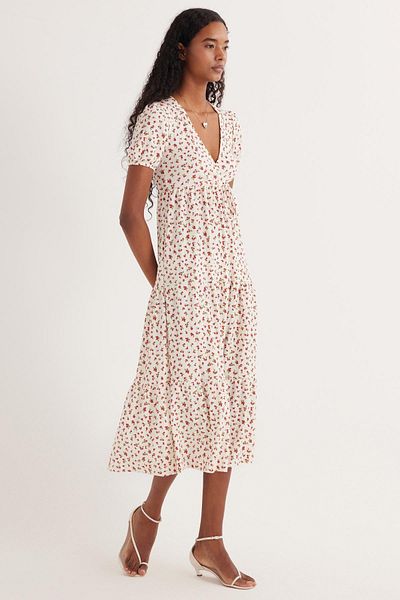 Tudors Women's Slim Fit Slim Fit Short Sleeve Printed V-Neck Dress
