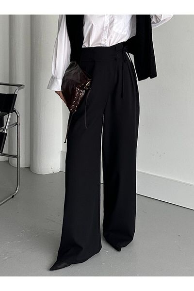 My Blog Black Side Tie Detailed Trousers - 2402