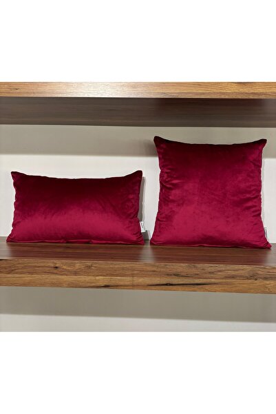 KIRLENTİM 2 قطعة - وسادة داخلية مخملية حمراء اللون