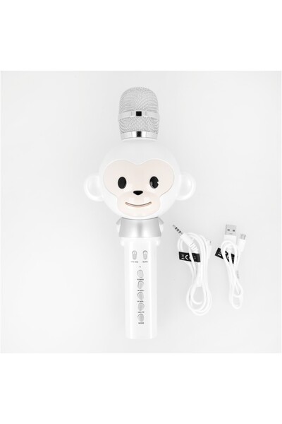 SOHO Monkey-shaped karaoke microphone, sound effects, for children, Silver