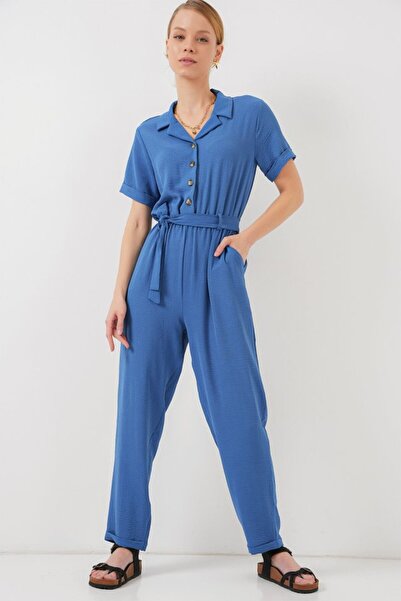 BETÜŞ WEAR Ahes Shopping Short Sleeve Ayrobin Jumpsuit 7030 - Indigo