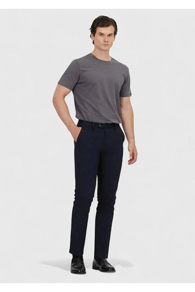 Ramsey Navy Blue Plain Woven Slim Fit Classic Trousers