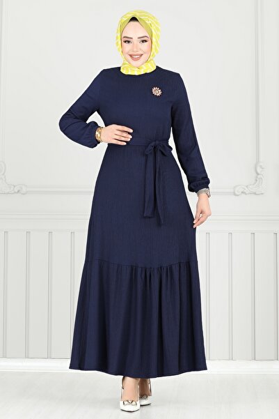 ModaMerve Broş Detay Bürümcük Elbise 422DVL817-MS Laci